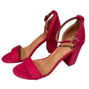 Fuchsia Pink Faux Suede Block Heel Ankle Strap Dress Sandals Party Prom Sz 8